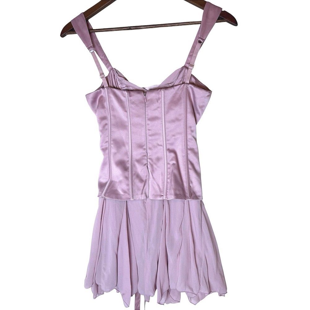 Oh Polly Mauve Pink Satin Corset Lace Up Mini Dress Coquette Fairycore US 2 - Picture 5 of 9